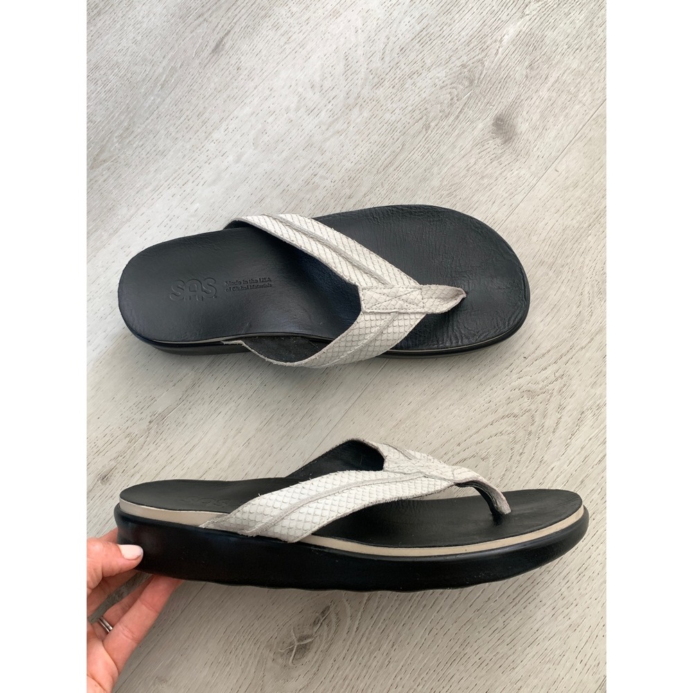 SAS‎ Women 11 W White Snakeskin Leather Thong Comfort Flip Flop Sandals USA Made